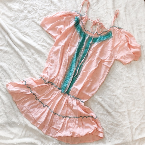 Pink & Turquoise Off TheShoulder Dress - Picture 2 of 4